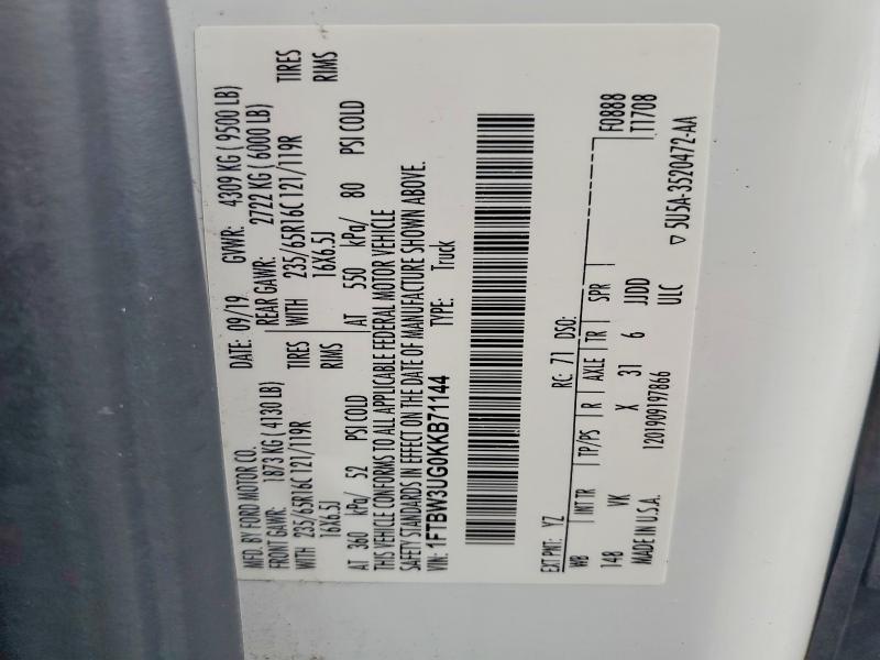 Продажа на аукционе авто 2019 Ford Transit, vin: 1FTBW3UG0KKB71144, номер лота: 61083446