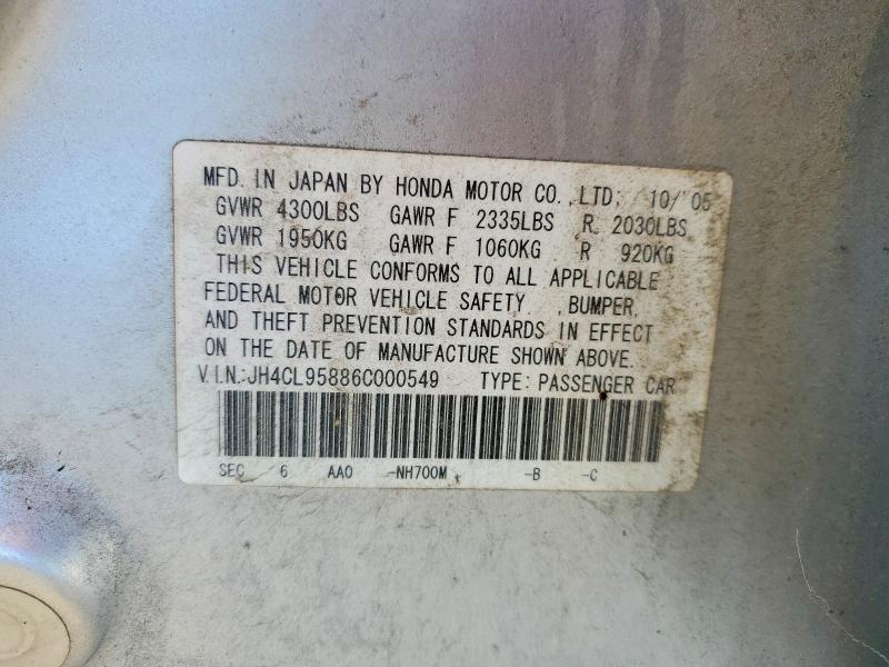 2006 Acura Tsx მანქანა იყიდება აუქციონზე, vin: JH4CL95886C000549, აუქციონის ნომერი: 63082696