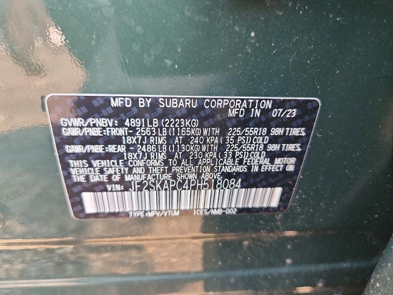 Aukcja sprzedaży 2023 Subaru Forester, vin: JF2SKAPC4PH518084, numer aukcji: 74515525