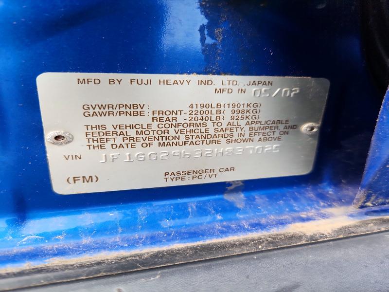 Aukcja sprzedaży 2002 Subaru Impreza, vin: JF1GG29632H837025, numer aukcji: 62681716