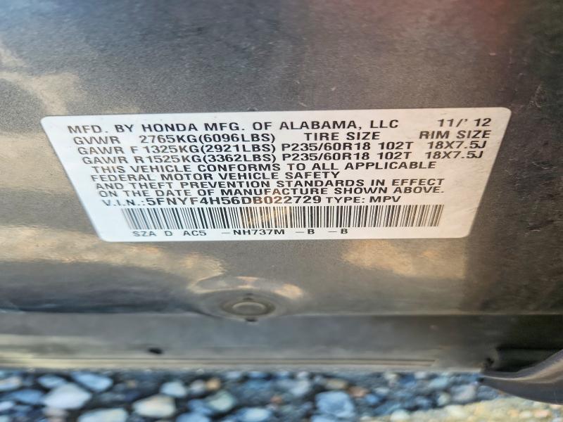 2013 Honda Pilot მანქანა იყიდება აუქციონზე, vin: 5FNYF4H56DB022729, აუქციონის ნომერი: 61814686