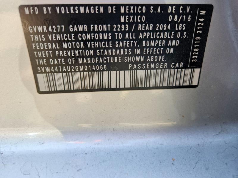 60914166 :رقم المزاد ، 3VW447AU2GM014065 vin ، 2016 Volkswagen Gti مزاد بيع