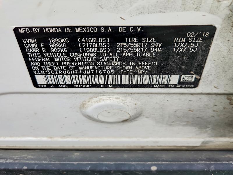 60657536 :رقم المزاد ، 3CZRU6H71JM716785 vin ، 2018 Honda Hr-v مزاد بيع