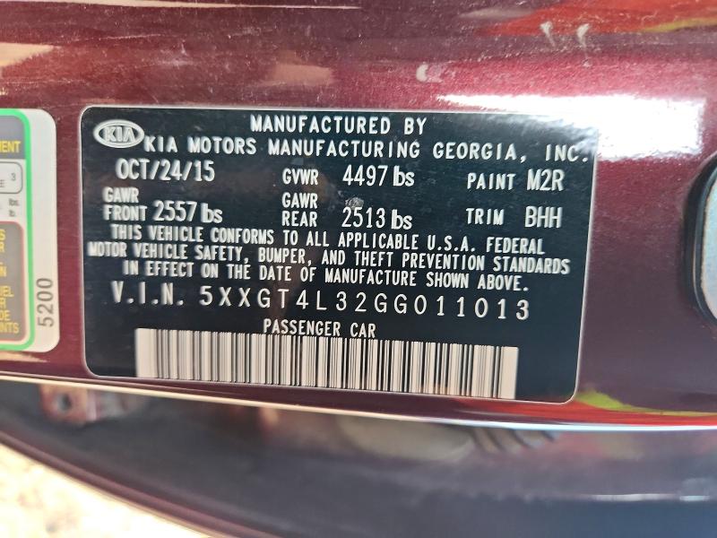 Продаж на аукціоні авто 2016 Kia Optima, vin: 5XXGT4L32GG011013, номер лоту: 61873316