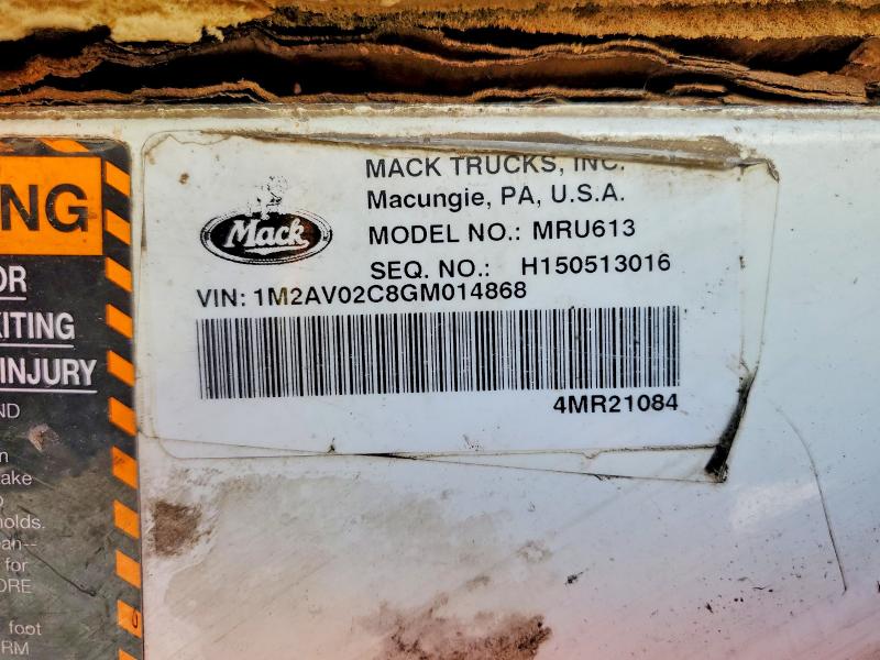 59786166 :رقم المزاد ، 1M2AV02C8GM014868 vin ، 2016 Mack Mru613 مزاد بيع