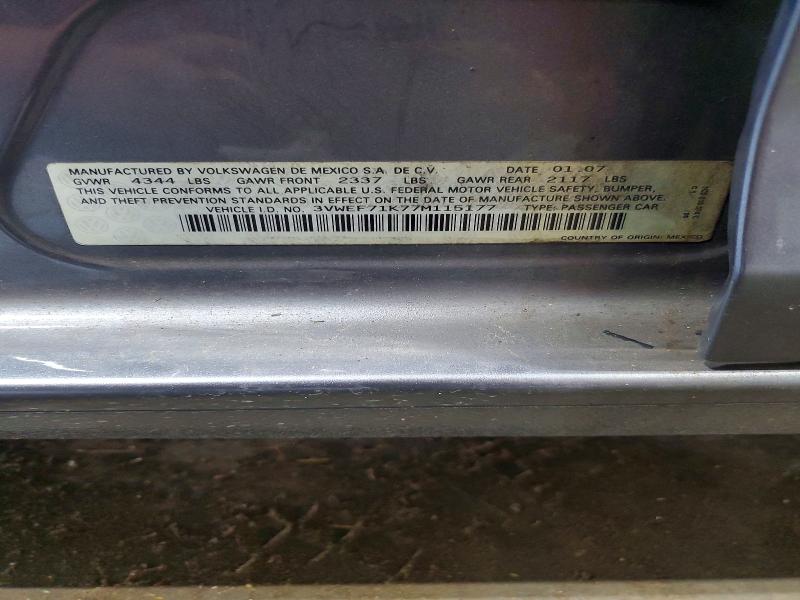 59232936 :رقم المزاد ، 3VWEF71K77M115177 vin ، 2007 Volkswagen Jetta مزاد بيع