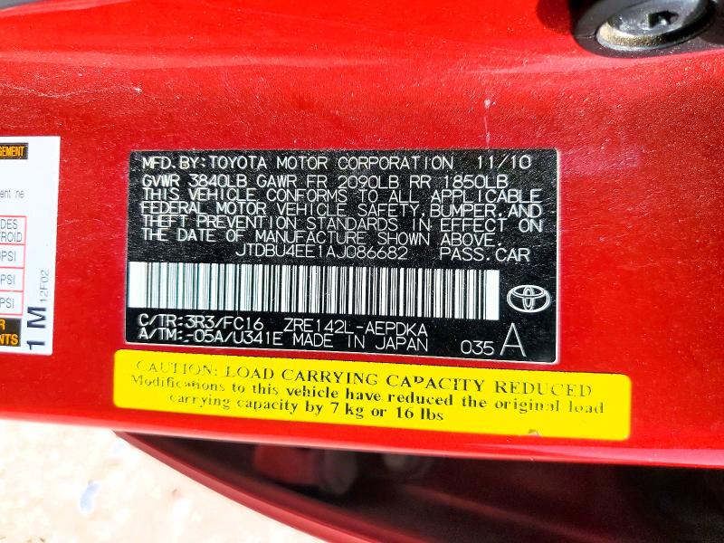 2010 Toyota Corolla მანქანა იყიდება აუქციონზე, vin: JTDBU4EE1AJ086682, აუქციონის ნომერი: 61678156