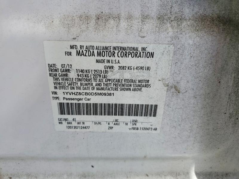 2013 Mazda 6 მანქანა იყიდება აუქციონზე, vin: 1YVHZ8CB0D5M09381, აუქციონის ნომერი: 62092506