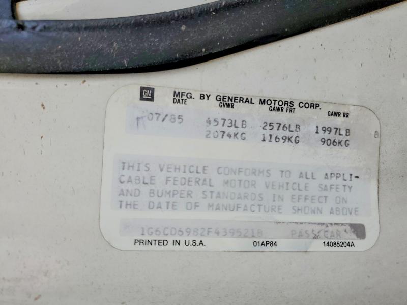 61243606 :رقم المزاد ، 1G6CD6982F4395218 vin ، 1985 Cadillac Deville مزاد بيع