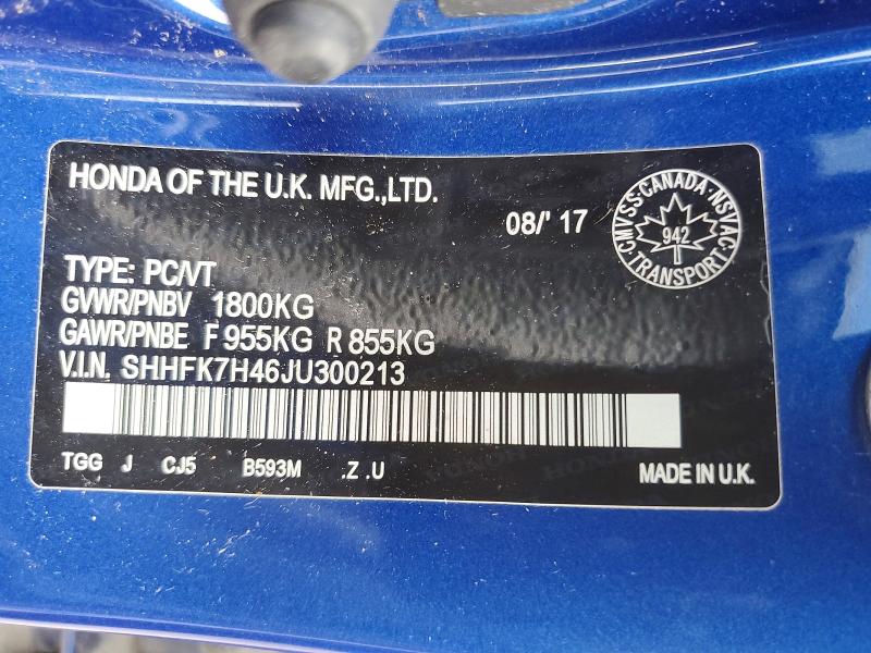 Продажа на аукционе авто 2018 Honda Civic, vin: SHHFK7H46JU300213, номер лота: 61775936