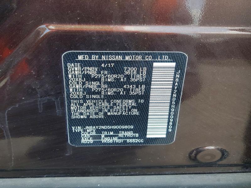 2017 Nissan Armada მანქანა იყიდება აუქციონზე, vin: JN8AY2ND5H9009809, აუქციონის ნომერი: 59613036