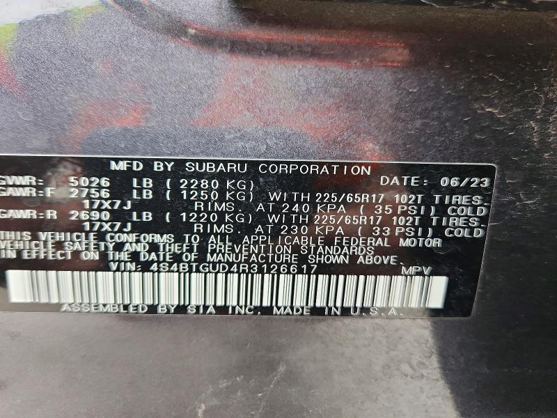 Aukcja sprzedaży 2024 Subaru Outback, vin: 4S4BTGUD4R3126617, numer aukcji: 62051566