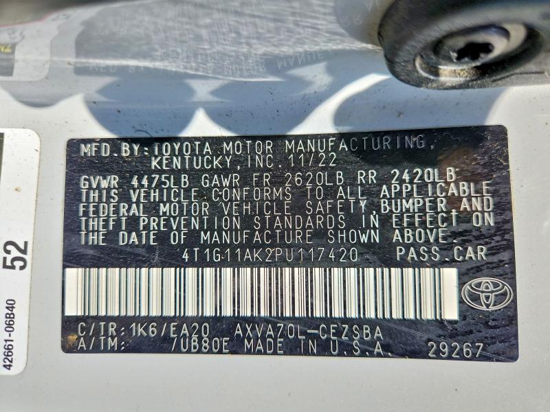 61685446 :رقم المزاد ، 4T1G11AK2PU117420 vin ، 2023 Toyota Camry مزاد بيع