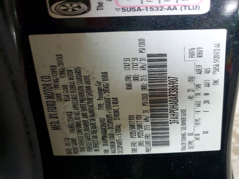 2010 Ford Fusion მანქანა იყიდება აუქციონზე, vin: 3FAHP0HA0AR386907, აუქციონის ნომერი: 60496946