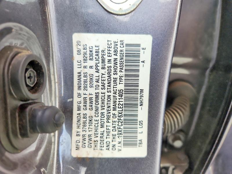 Продаж на аукціоні авто 2020 Honda Civic, vin: 19XFC2F6XLE211405, номер лоту: 60795116