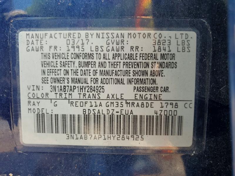 60408076 :رقم المزاد ، 3N1AB7AP1HY284925 vin ، 2017 Nissan Sentra مزاد بيع