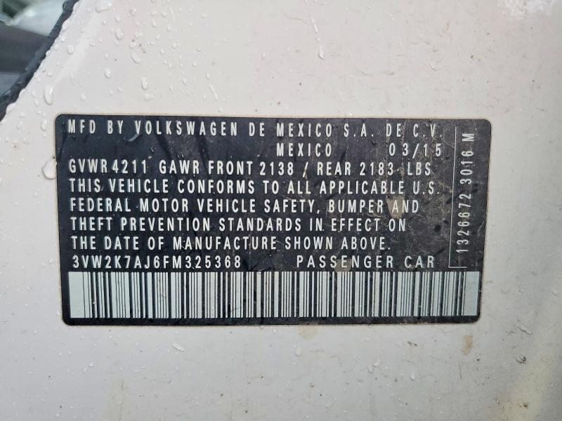 Продажа на аукционе авто 2015 Volkswagen Jetta, vin: 3VW2K7AJ6FM325368, номер лота: 58947696