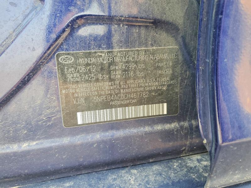 2012 Hyundai Sonata მანქანა იყიდება აუქციონზე, vin: 5NPEB4AC0CH467782, აუქციონის ნომერი: 61005596