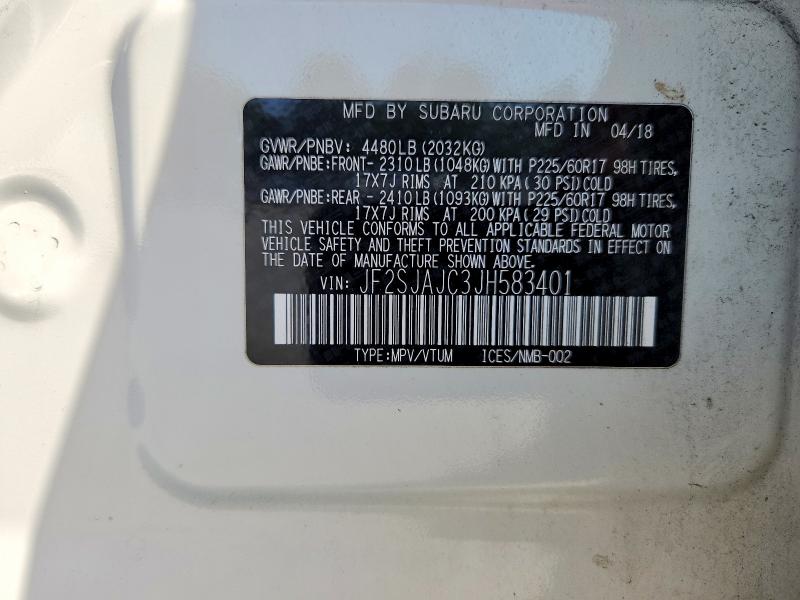 Aukcja sprzedaży 2018 Subaru Forester, vin: JF2SJAJC3JH583401, numer aukcji: 61884736