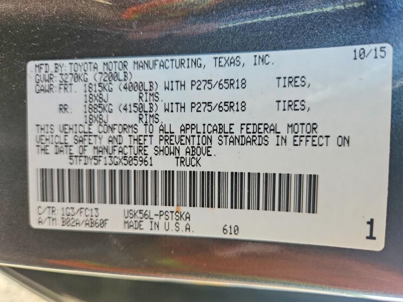 Aukcja sprzedaży 2016 Toyota Tundra, vin: 5TFDY5F13GX505961, numer aukcji: 61212156