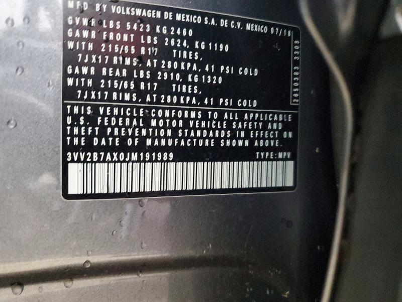 Aukcja sprzedaży 2018 Volkswagen Tiguan, vin: 3VV2B7AX0JM191989, numer aukcji: 59287886
