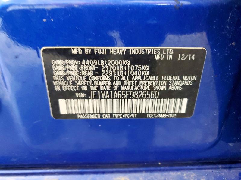 Продажа на аукционе авто 2015 Subaru Wrx, vin: JF1VA1A65F9826560, номер лота: 62476006