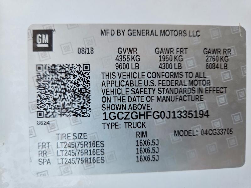 2018 Chevrolet Express G3500 მანქანა იყიდება აუქციონზე, vin: 1GCZGHFG0J1335194, აუქციონის ნომერი: 60829336