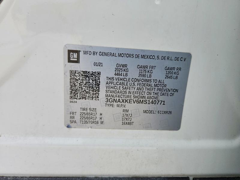 Продаж на аукціоні авто 2021 Chevrolet Equinox, vin: 3GNAXKEV6MS140771, номер лоту: 62932196