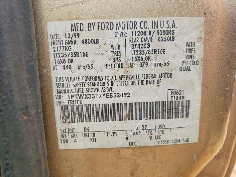 Продажа на аукционе авто 2000 Ford F350, vin: 1FTWX33F7YEB52492, номер лота: 61551846