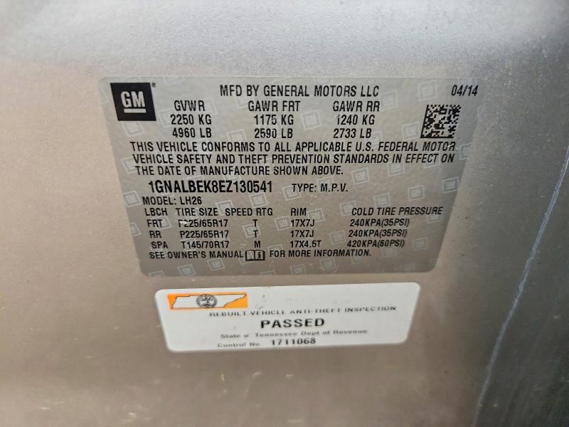 Aukcja sprzedaży 2014 Chevrolet Equinox, vin: 1GNALBEK8EZ130541, numer aukcji: 60994636