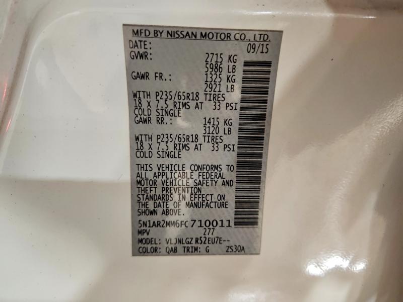 2015 Nissan Pathfinder მანქანა იყიდება აუქციონზე, vin: 5N1AR2MM6FC710011, აუქციონის ნომერი: 60294796