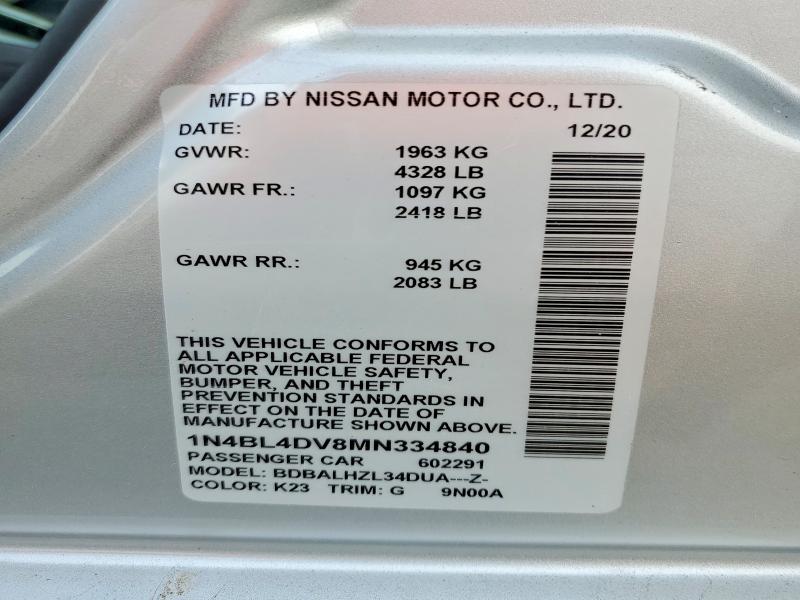 2021 Nissan Altima მანქანა იყიდება აუქციონზე, vin: 1N4BL4DV8MN334840, აუქციონის ნომერი: 63150946