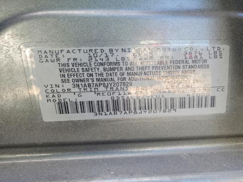 Продаж на аукціоні авто 2018 Nissan Sentra, vin: 3N1AB7AP8JY207829, номер лоту: 62068926