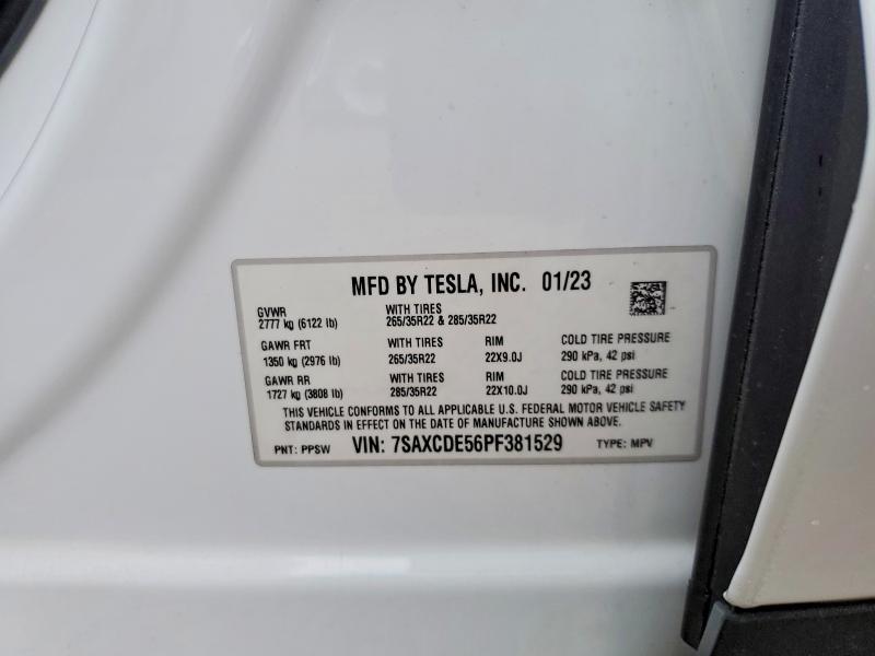 59250726 :رقم المزاد ، 7SAXCDE56PF381529 vin ، 2023 Tesla Model X مزاد بيع