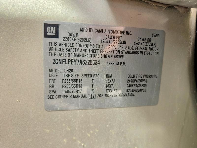 59818186 :رقم المزاد ، 2CNFLPEY7A6226534 vin ، 2010 Chevrolet Equinox مزاد بيع