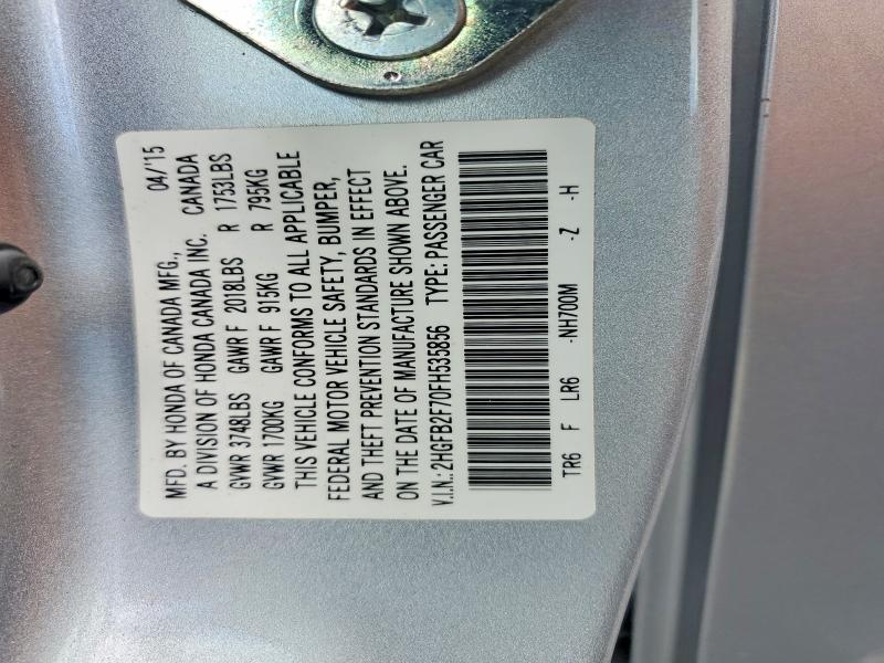 Продаж на аукціоні авто 2015 Honda Civic, vin: 2HGFB2F70FH535856, номер лоту: 60439996