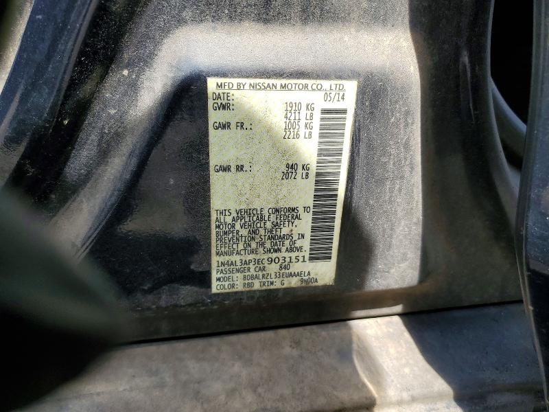 85993175 :رقم المزاد ، 1N4AL3AP3EC903151 vin ، 2014 Nissan Altima مزاد بيع
