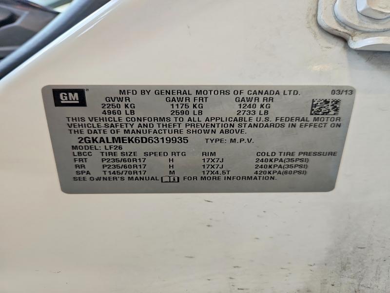 Aukcja sprzedaży 2013 Gmc Terrain, vin: 2GKALMEK6D6319935, numer aukcji: 61183166