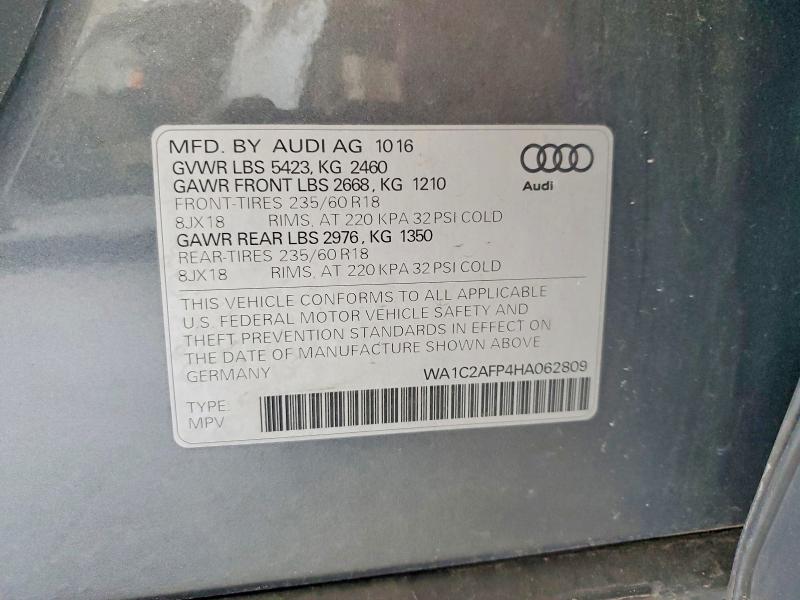 Продаж на аукціоні авто 2017 Audi Q5, vin: WA1C2AFP4HA062809, номер лоту: 61199096