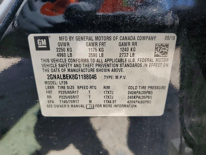 2016 Chevrolet Equinox მანქანა იყიდება აუქციონზე, vin: 2GNALBEK8G1188046, აუქციონის ნომერი: 62059576