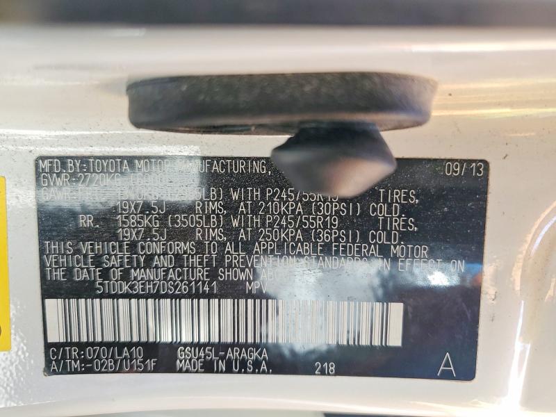 Aukcja sprzedaży 2013 Toyota Highlander, vin: 5TDDK3EH7DS261141, numer aukcji: 62422866