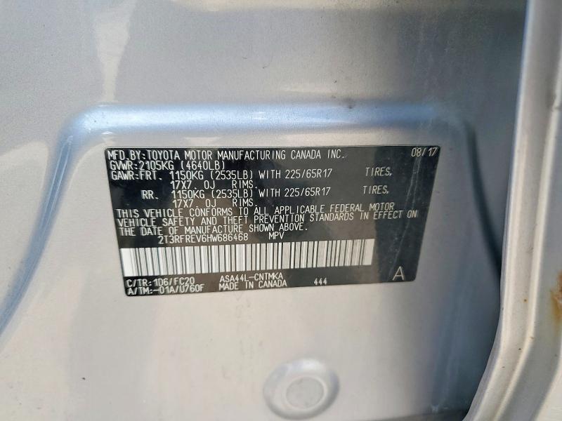 63493716 :رقم المزاد ، 2T3RFREV6HW686468 vin ، 2017 Toyota Rav4 مزاد بيع