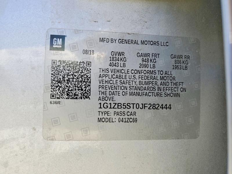 2018 Chevrolet Malibu მანქანა იყიდება აუქციონზე, vin: 1G1ZB5ST0JF282444, აუქციონის ნომერი: 59932976