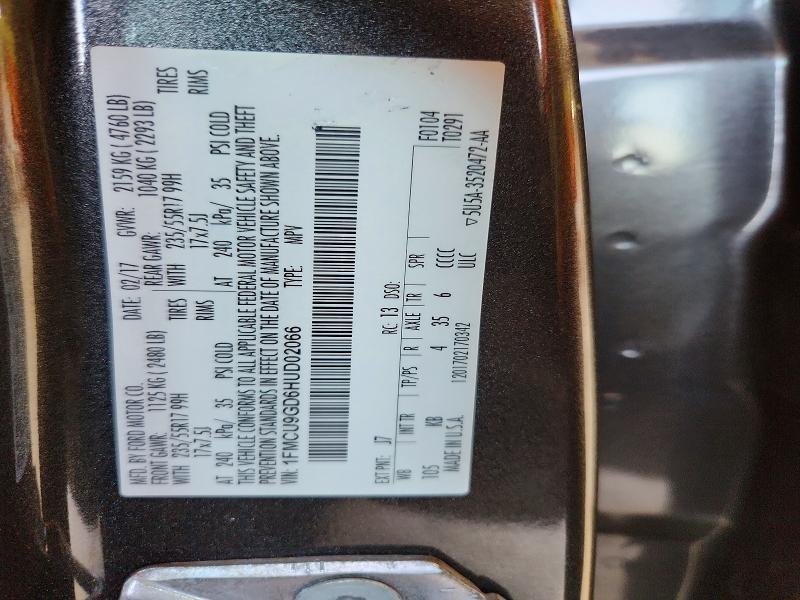 2017 Ford Escape მანქანა იყიდება აუქციონზე, vin: 1FMCU9GD6HUD02066, აუქციონის ნომერი: 61363566