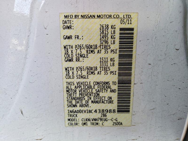 59903626 :رقم المزاد ، 1N6AD0EV1BC438988 vin ، 2011 Nissan Frontier مزاد بيع