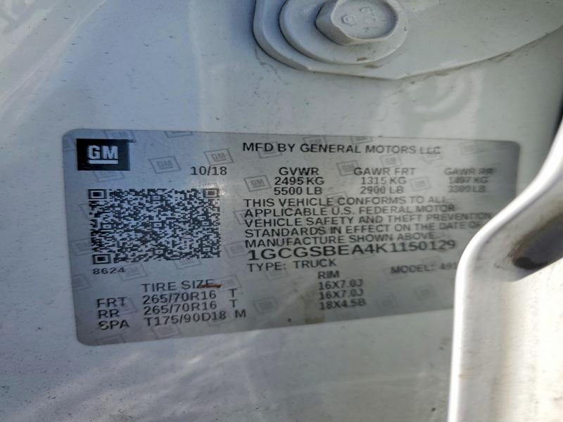 Auction sale of the 2019 Chevrolet Colorado, vin: 1GCGSBEA4K1150129, lot number: 60224786