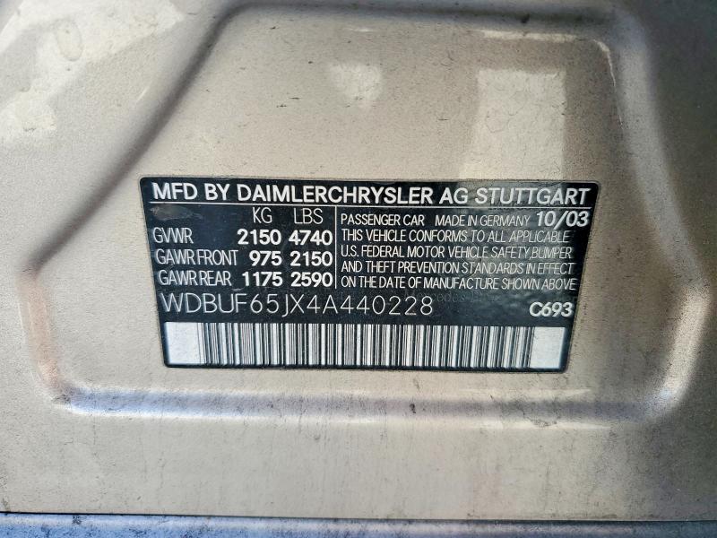 Продаж на аукціоні авто 2004 Mercedes-benz E, vin: WDBUF65JX4A440228, номер лоту: 63233496