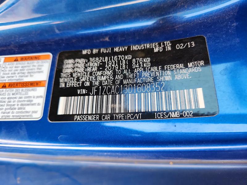 Aukcja sprzedaży 2013 Subaru Brz, vin: JF1ZCAC13D1608352, numer aukcji: 59876046