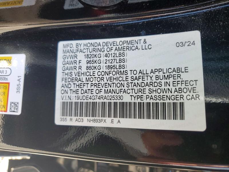 62139116 :رقم المزاد ، 19UDE4G74RA025330 vin ، 2024 Acura Integra مزاد بيع