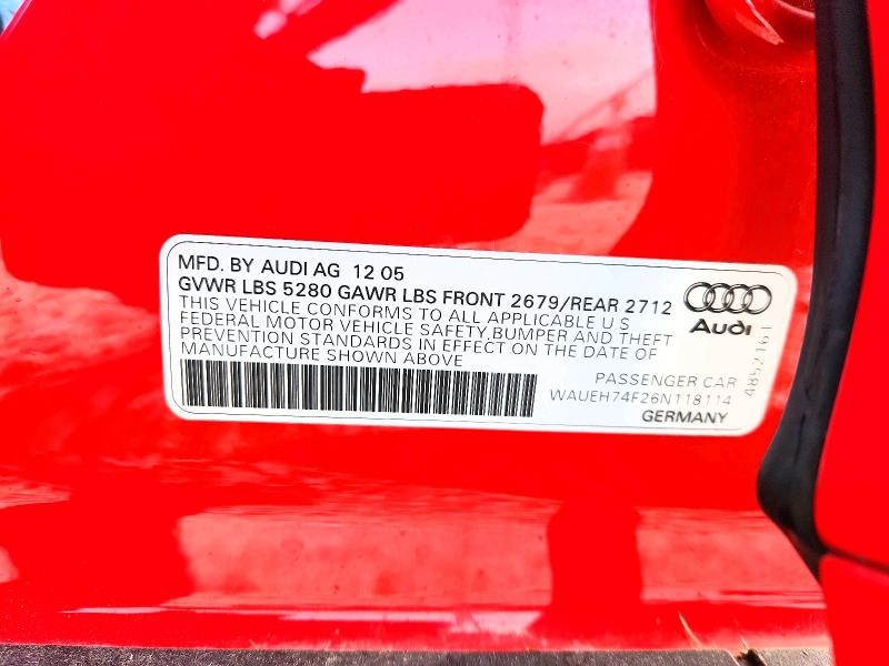 Продаж на аукціоні авто 2006 Audi A6, vin: WAUEH74F26N118114, номер лоту: 59679406